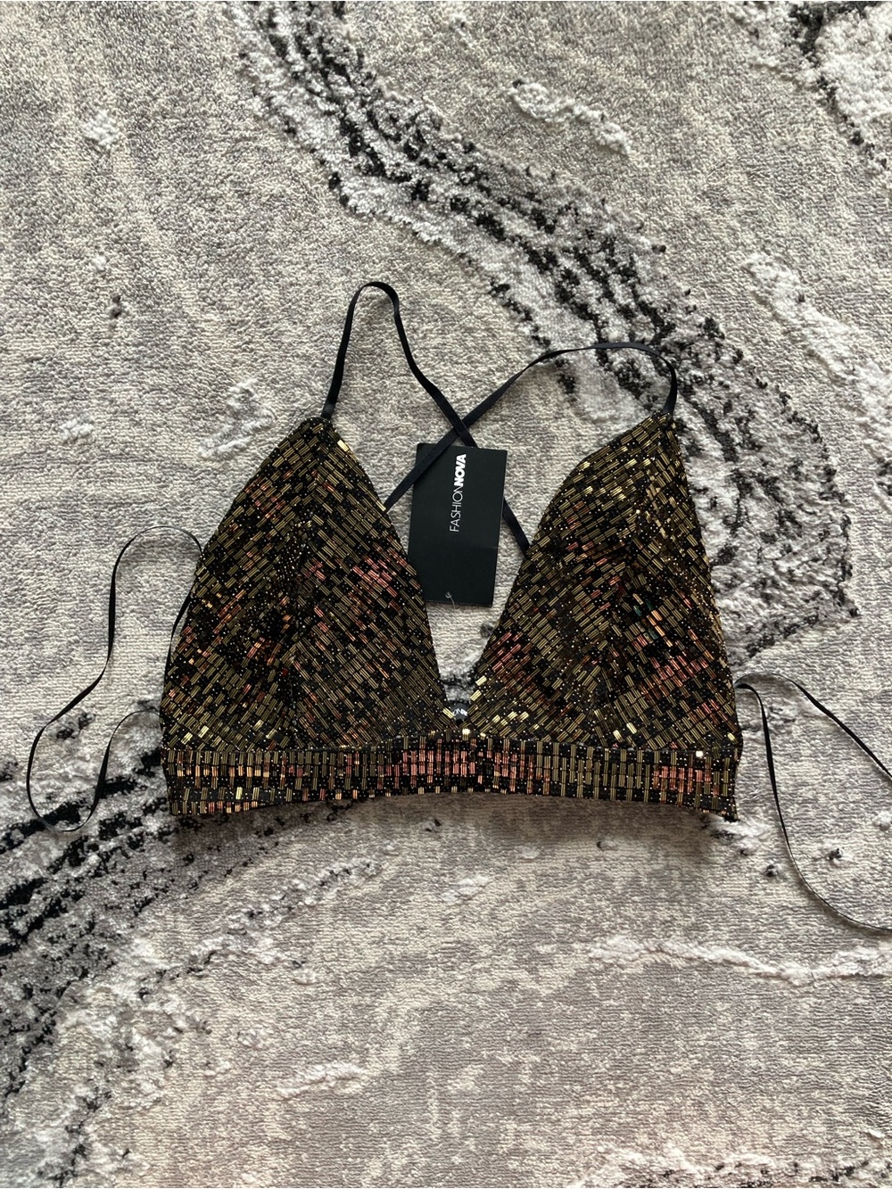 Fashion Nova Gold and Black Sequin Crop Bralette